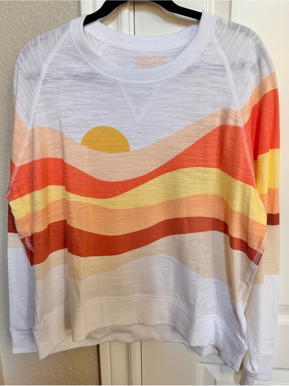 Faherty Sunwashed Slub Sunset Stripe Crewneck Sweater - White/Orange/Yellow